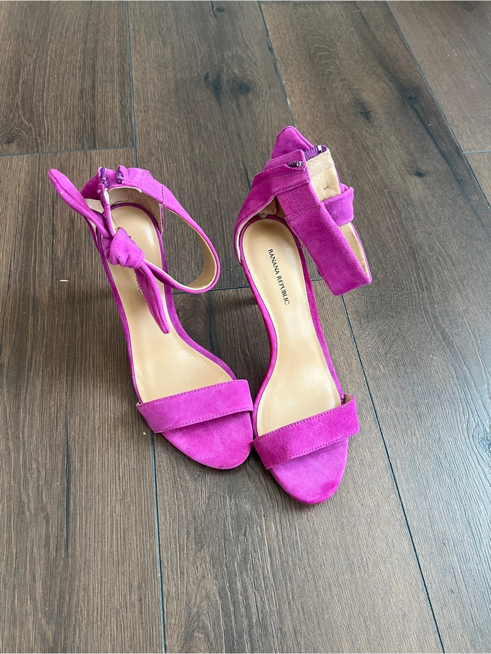 Banana Republic Bright Fuchsia Suede Ankle-Tie Block Heels